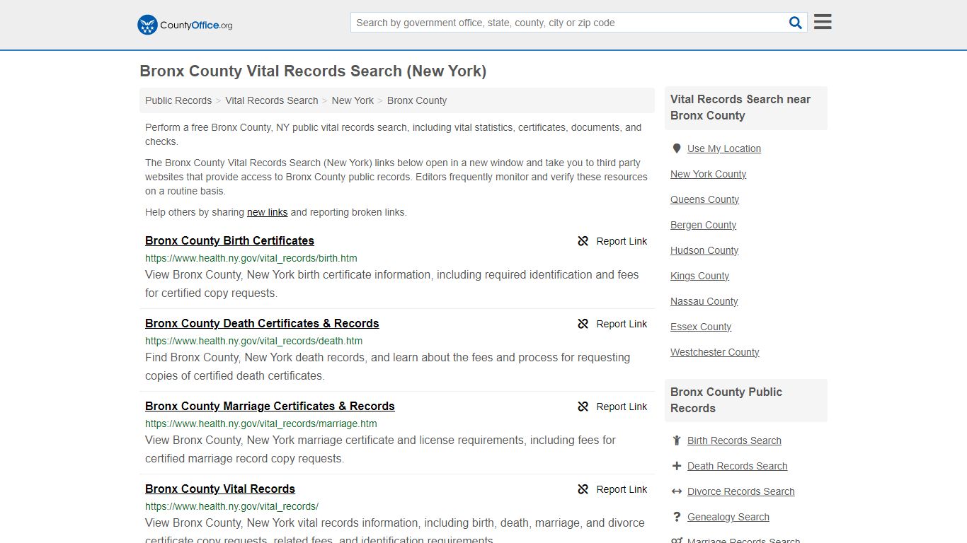 Vital Records Search - Bronx County, NY (Birth, Death, Marriage ...